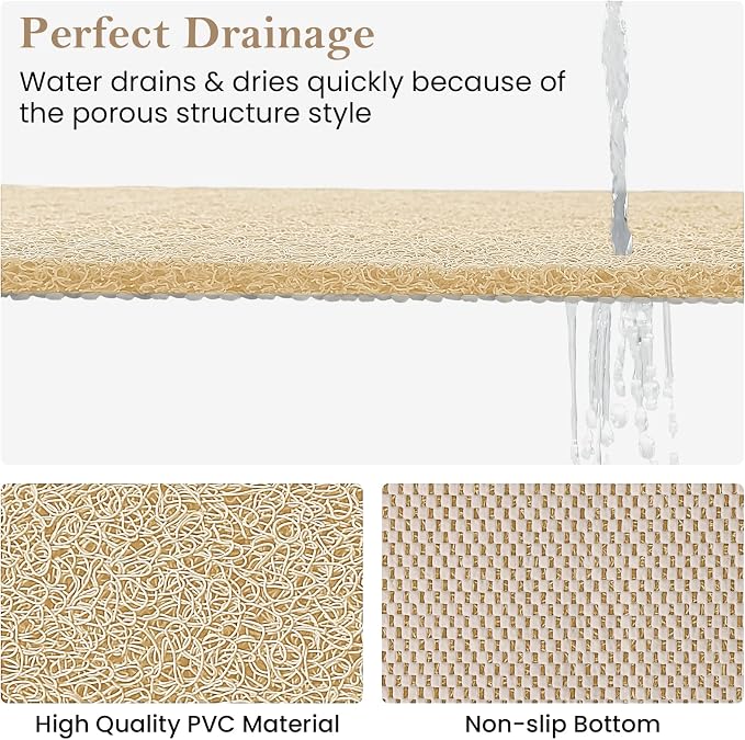 Shower Mat Bathtub Mat Non-Slip,24x24 inch, Soft Tub Mat with Drain,PVC Loofah Bath Mat (Phthalate Free) for Tub and Bathroom,Quick Drying,Khaki
