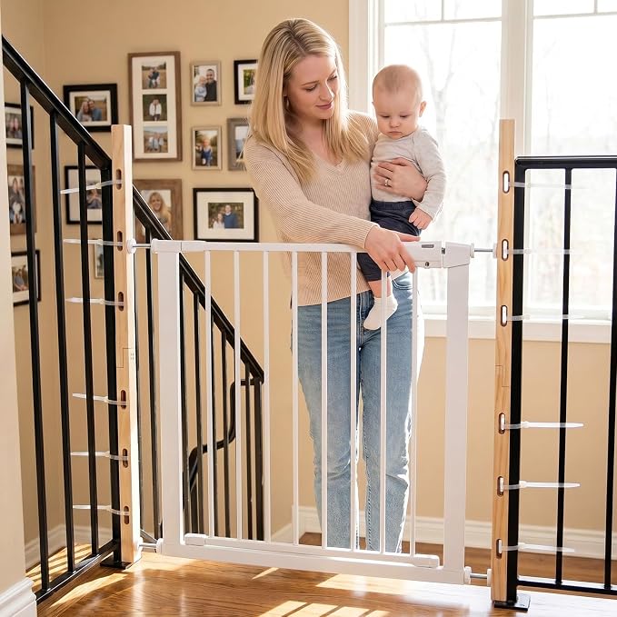 No Hole Stairway Baby Gate Mounting Kit,Safe Pine Wood Extra Tall Baby Gate Banister Adapter,Fits Posts from 2 3/4 inches to 3 1/2 inches Wide with Square or Round Tops (33L*1.9W*0.7H)