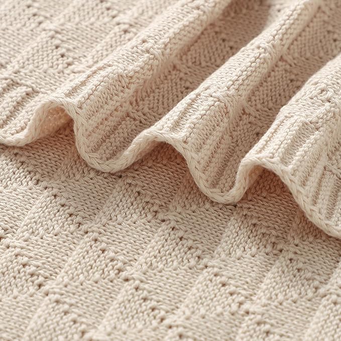 Baby Receiving Blanket for Boys Girls Knit Neutral Swaddle Blankets Soft Lightweight Crib Stroller Blankets for Newborn Infant Toddlers Beige 30 x 40 Inch