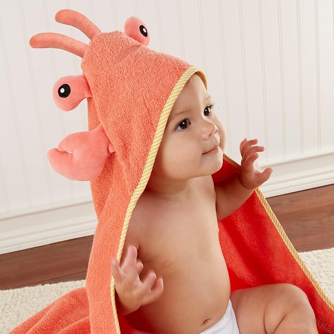 Baby Aspen Baby Boys Lobster Laughs (Updated Gift Packaging) Hooded Towel, Orange, 1 Count US