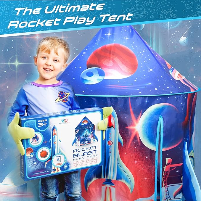 W&O Rocket Ship Play Tent with Blast Off Button - Ultimate Spaceship Tent with Captivating Space Sounds - Perfect for Indoor & Outdoor Adventures
