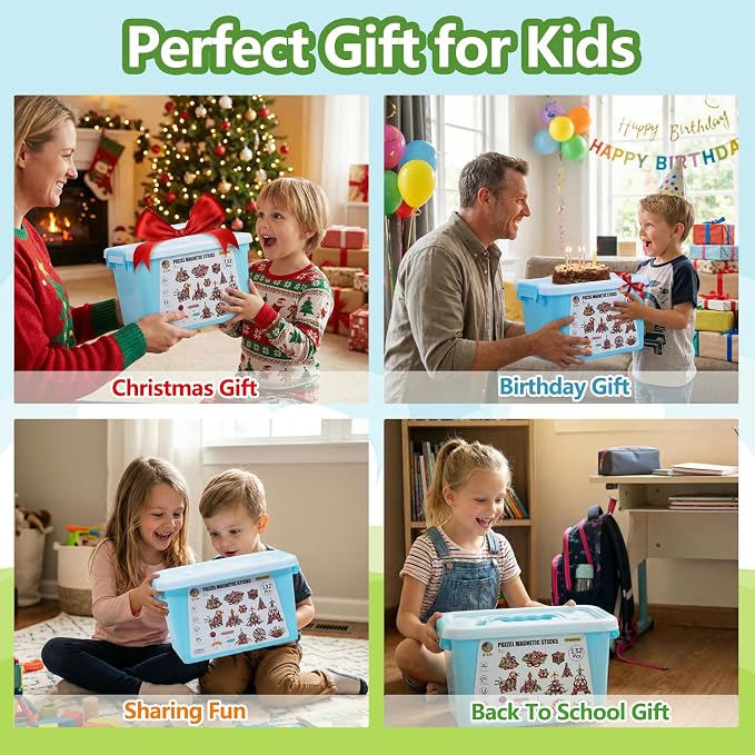 COUOMOXA Magnetic Toy Montessori for Kids: 3 4 5 6 7 8 9 10 11 12 Years Old Kids Building Sticks - Magnetic Creative Toy Age 3-12 Playroom Family - Christmas Birthday Gift for Boys Girls