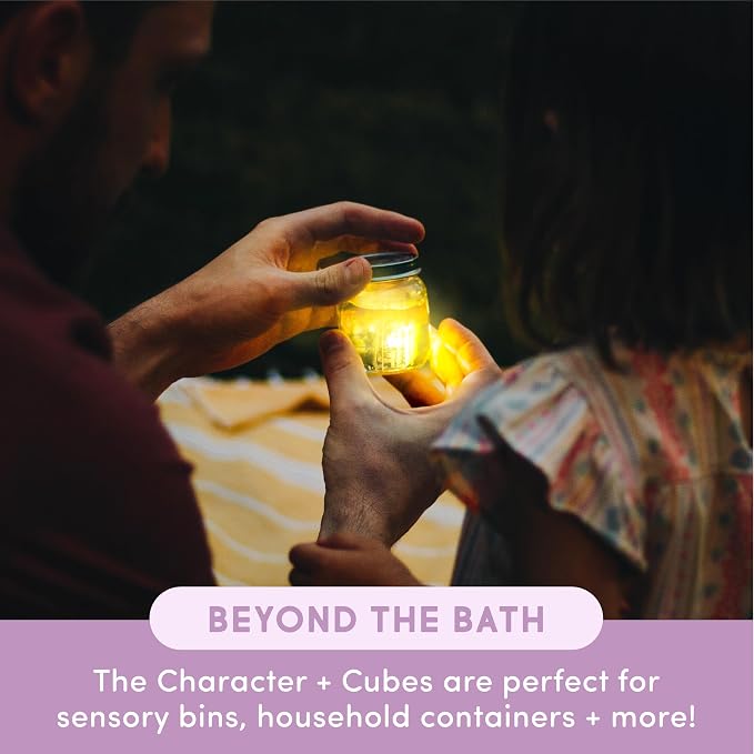 Glo Pals Water-Activated Light-Up Sensory Bath Toy Character and 6 Cubes for Bathtime and Sensory Play, Alex, Glows Yellow