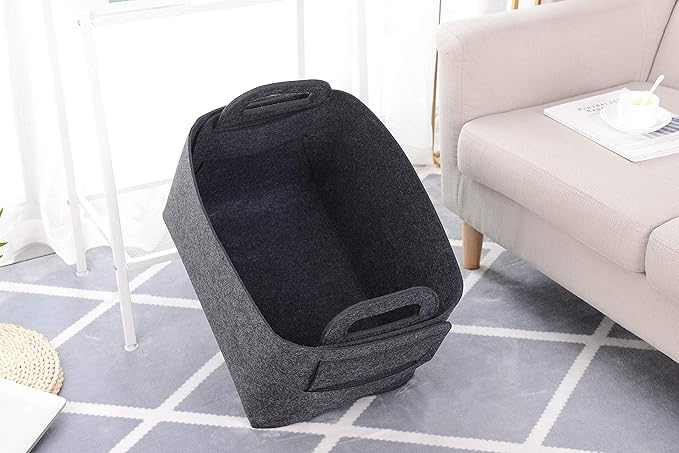 Storage Basket Felt Storage Bin Collapsible& Convenient Box Organizer with Carry Handles for Office Bedroom Closet Babies Nursery Toys Laundry (Dark grey, 19.9inch（L）Ã?3.6inch（W）Ã?2.6inch（Hï¼?