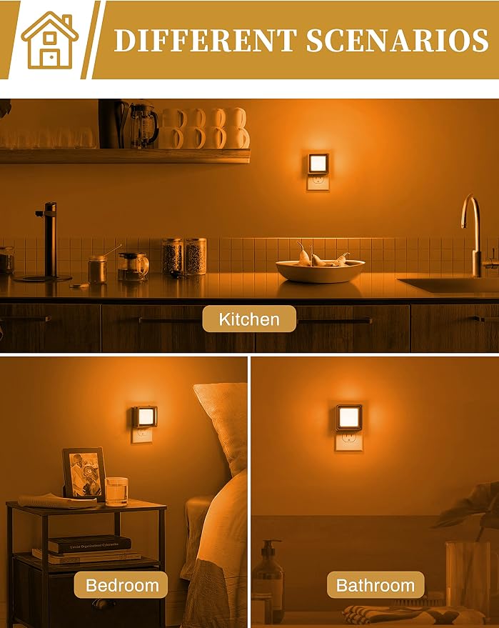 DORESshop Orange Night Light [2 Pack], Night Lights Plug Into Wall, Night Light Dusk to Dawn Sensor, LED NightLight Adjustable Brightness, Bedroom, Bathroom, Hallway, Stairs, Halloween, Party