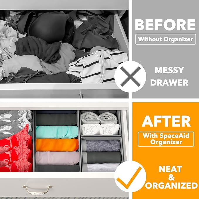 SpaceAid Drawer Organizer Clothes, 12 Pack Dresser Organizer Bins for Nursery, Closet Organization and Storage Dividers for Clothing, Baby Clothes, Underwears, Socks (Grey)