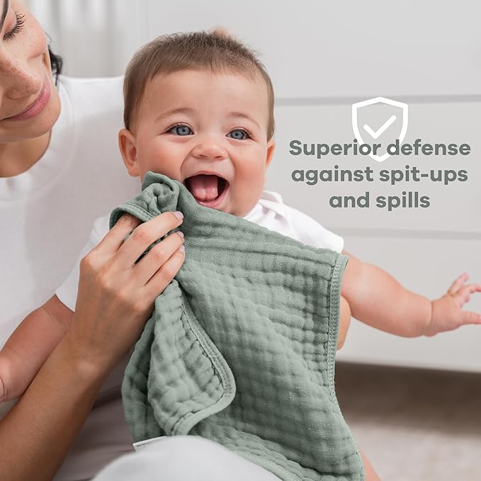 Comfy Cubs Muslin Burp Cloths 20" x 10", Pack of 6 - Large, 6-Layer, Ultra Absorbent 100% Cotton for Baby Drool and Messes - Soft, Safe & Gentle Baby Burp Cloths Set for Boys & Girls - Fern