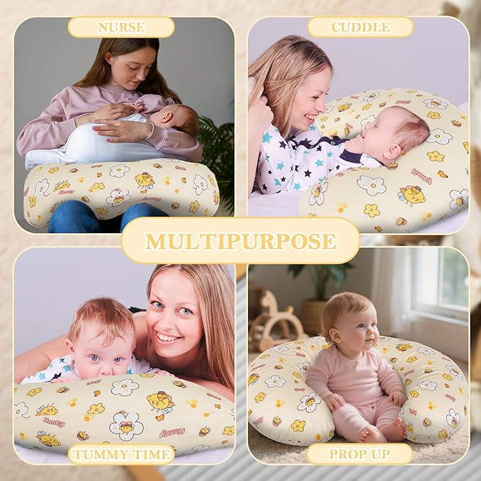 Nursing Pillow & Breastfeeding Pillow ??Ergonomic C-Shape for Breastfeeding & Bottle Feeding, Breathable with Washable Cover, Tummy Time & Sitting Support (0-12Months)