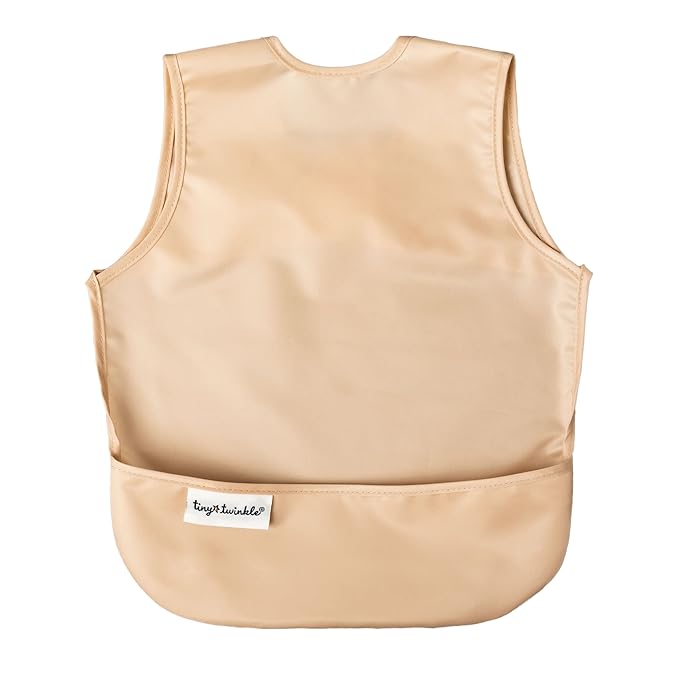 Tiny Twinkle Mess Proof Baby Bibs | 2 Pack Waterproof Toddler Bib for Eating | Baby Apron for Feeding, Machine Washable, Perfect Shower Gift (Sand Cinnamon, 6??4M)