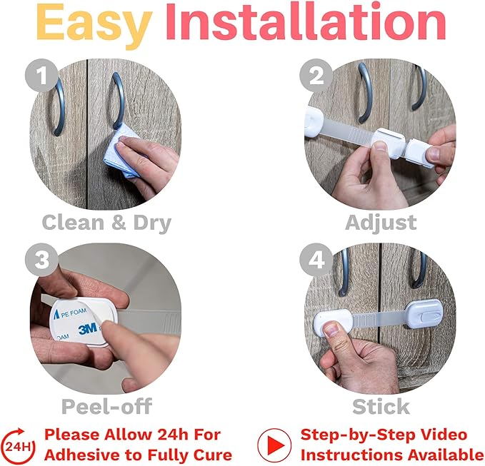 6-Pack Child Proof Locks for Cabinet Doors, Drawers, Fridge, Toilet Seat, Dishwasher, Trash Can, Cupboard - 3M - No Drilling - Child Safety Locks for Cabinets and Drawers - Baby Proofing Cabinets Lock