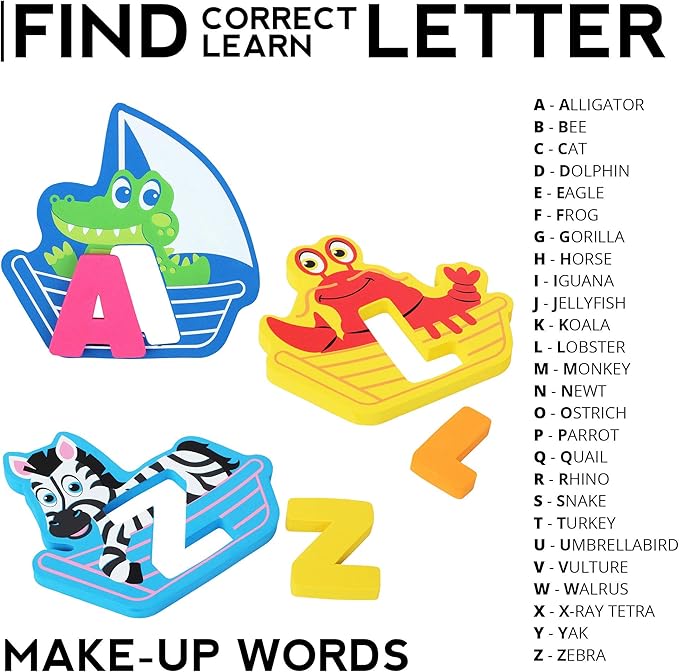 Bath Foam Alphabet Letters Toys - Non-Toxic Bathtub ABC Letters for Kids Toddlers - Premium Educational Floating Animals Puzzles with Toy Organizer for Baby Boys Girls - Set of 52 Pcs