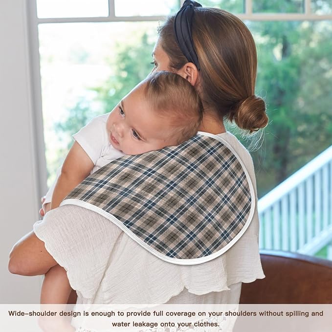 Brown Plaid Checkered Baby Muslin Burp Cloths Set of 2 Geometric Gingham Muslin Washcloths Rustic Patch Milk Spit Up Rags Soft Newborn Towel for Unisex Boys and Girls, 22 x 11 Inch