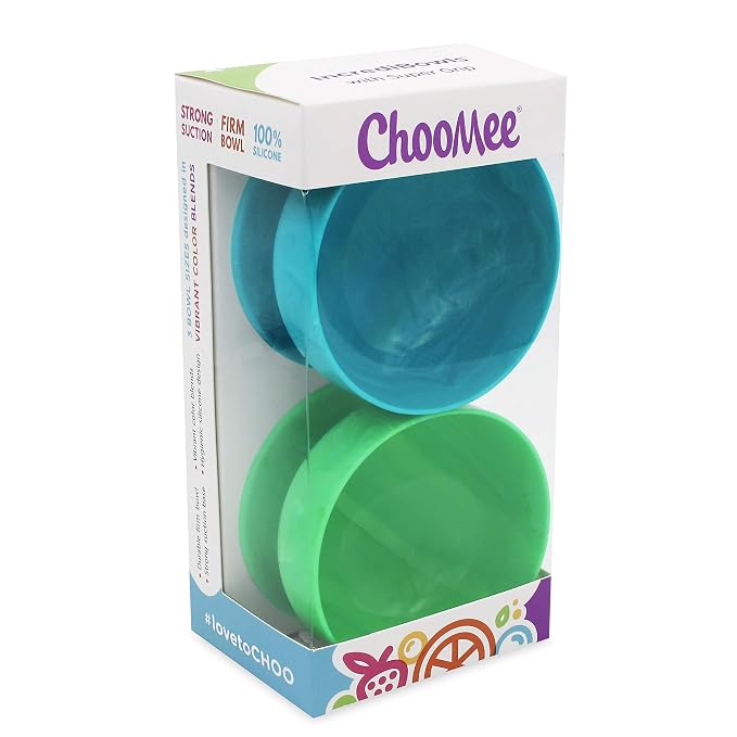 ChooMee Baby Suction Bowls & FlexiDip Learning Utensil Set, 4 CT Small, Aqua Green