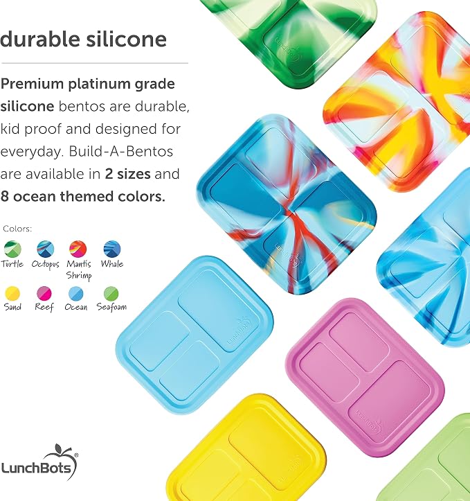LunchBots Build -a- Bento Lunch Box, Silicone Bento Box for Kids, Multi-Compartment Lunch Container, Oven & Dishwasher Safe, BPA Free, 28 oz - Yellow