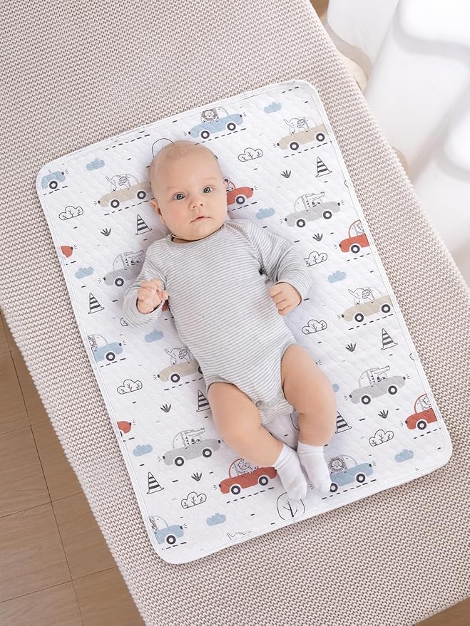TILLYOU Waterproof Changing Pad Liner, 100% Cotton Washable and Reusable Cloth Diaper Liner, 19.7?�Ã?7.5?? 1 Pack, Cars