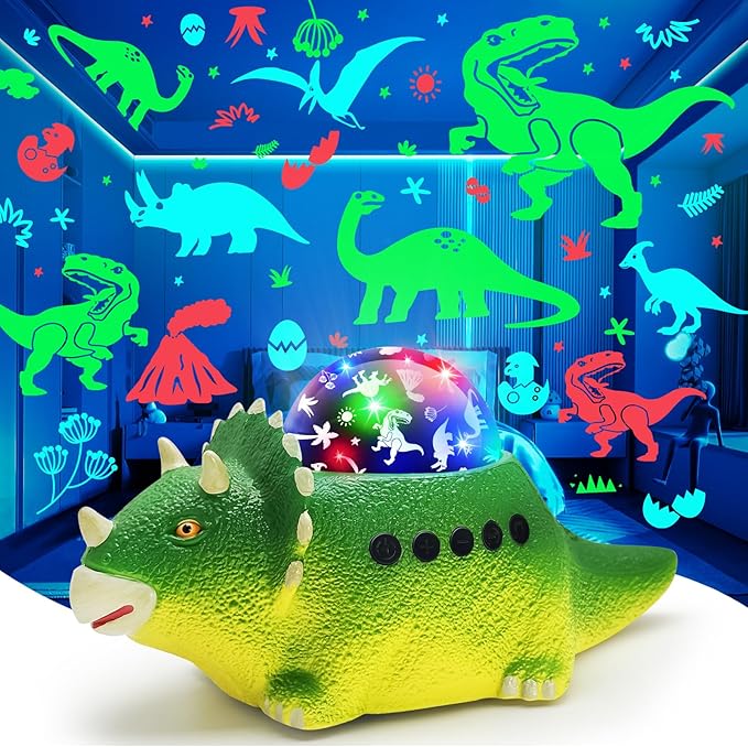 Dinosaur Night Light Projector for Kids - 8 Color Changing, 14 Sleep Sounds, 360° Rotation, Projection Lights for Bedroom, Walking Dinosaur Toys - Gift for Boys Girls 3-5,5-7 Years Old