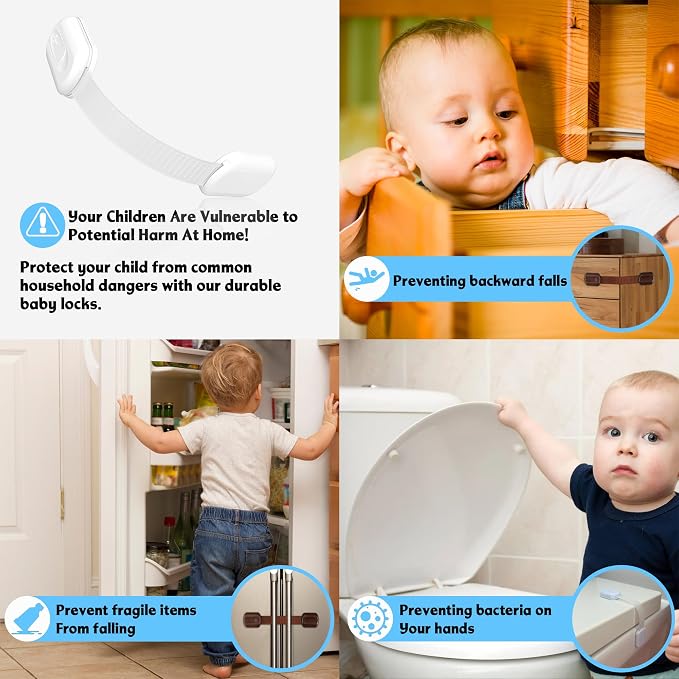 Cabinet Locks Provide Effective Baby Proofing - No Screws and Magnets Required Multi-purpose Suitable for Furniture Ovens Drawers Kitchens Toilet Seats (A - White, 1 pack of 6)