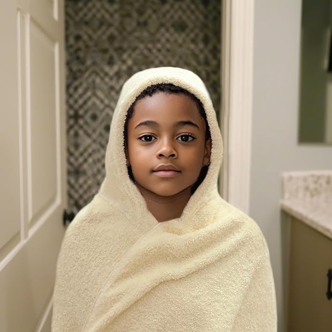 ORIGINAL KIDS Hooded Bath Towel Wrap - Ultra Soft 100% Cotton Terry Large Oversized Hooded Kids Towel - Toddler Big Kid Shower Pool Beach Towel - Absorbent Quick Dry Easy Care Gift - 30 x 54 - Ivory