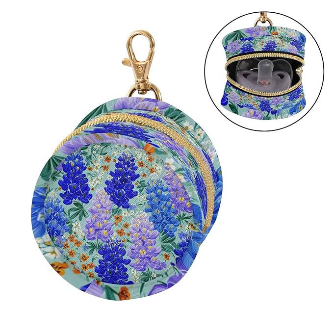 Pacifier Holder with Clip Pacifier Case for Diaper Bag Round Baby Pacifier Pouch Box Bag Portable Turquoise Bluebonnets Small Flowers