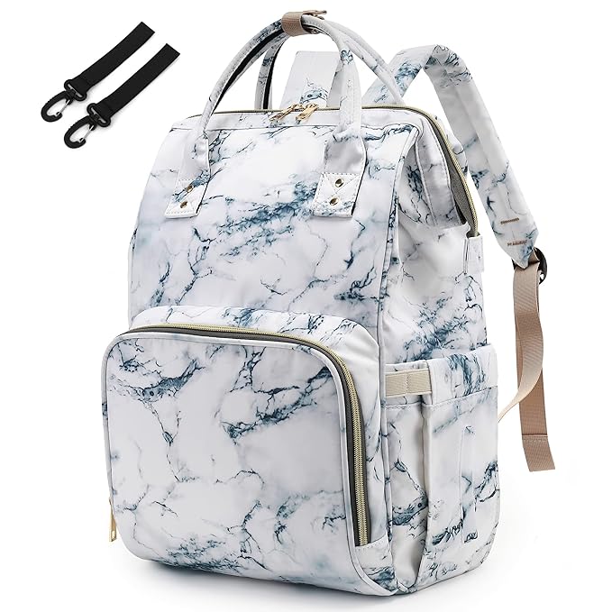 Diaper Bag Backpack for Baby Girls, Mom Waterproof Large Nappy Bags for Women (Marble)