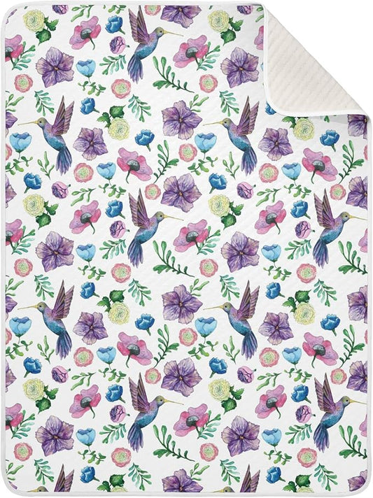 Ollabaky Floral Hummingbird Baby Blanket for Boys Girls, Cotton Toddler Newborn Swaddle Blanket for Stroller Crib Nursery Receiving Blanket Infant Unisex 30"x40"