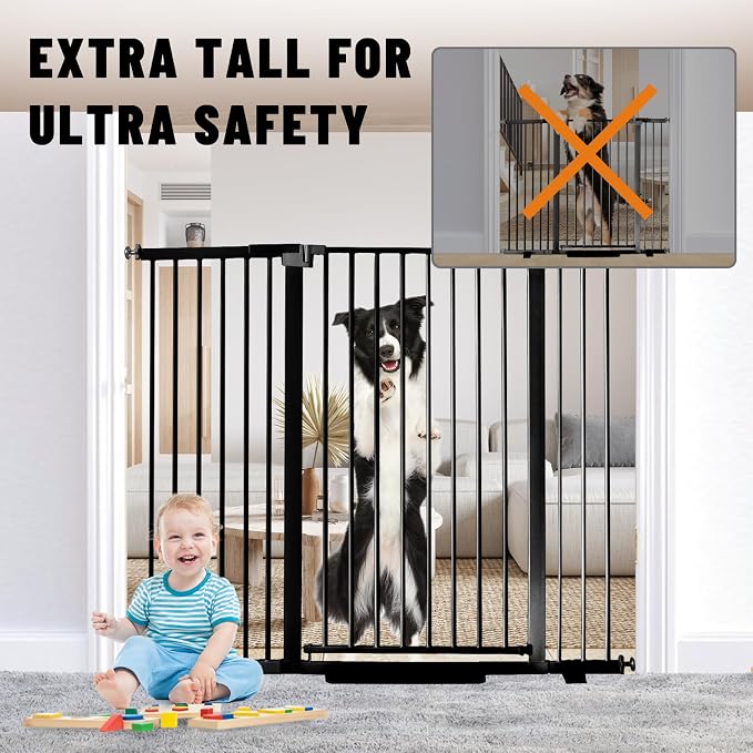 Rgqphantom 41" Tall Safety Pet Gate,Adjustable 30.5"-48" Wide,No Drilling Pressure Mount Kit,Auto Close Cat Gate Suitable for Stairs,Doorways (Black, 30.5"-48" W)