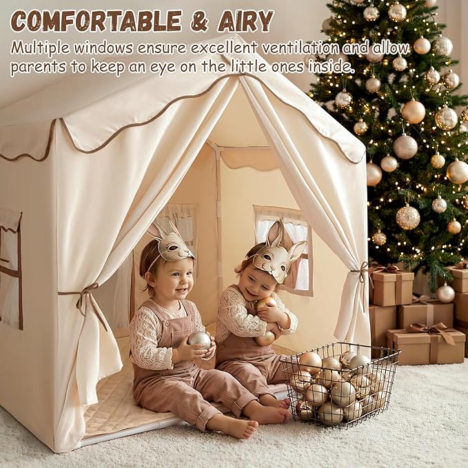 Kids Play Tent with Double Door Children's Playhouse Tents - Portable Fantasy Adventure Castle for Boys and Girls, Kids Tent with Mat, House Toys for Boys Girl Birthday, Christmas House Gift