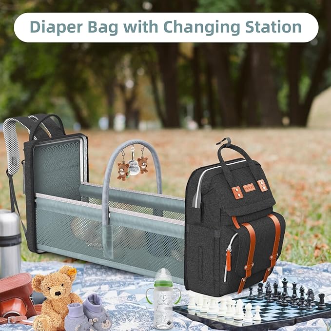 ISMGN Diaper Bag Backpack with Changing Station, Large Diaper Bag, Baby Bag, Black Diaper Bag, Black