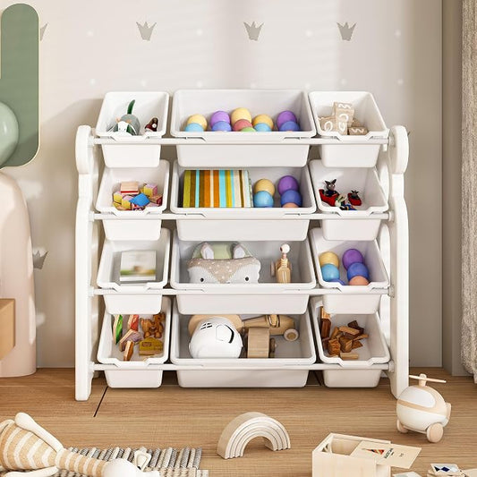 Kids Toy Organizer with 12 Storage Bins, Toy Organizer and Storage for Kids’ Toys, Children Toy Storage Organizer for Playroom, Kids Room, Nursery Room