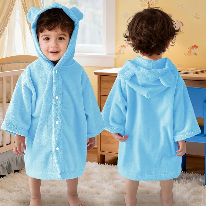 VOOVA & MOVAS Baby Hooded Bath Towel with Bear Ear,0-24Months | Ultra-Absorbent & Skin-Friendly Soft 100% Cotton for Newborns, Infants ??Pool, Beach, Bath Time | Perfect, Blue