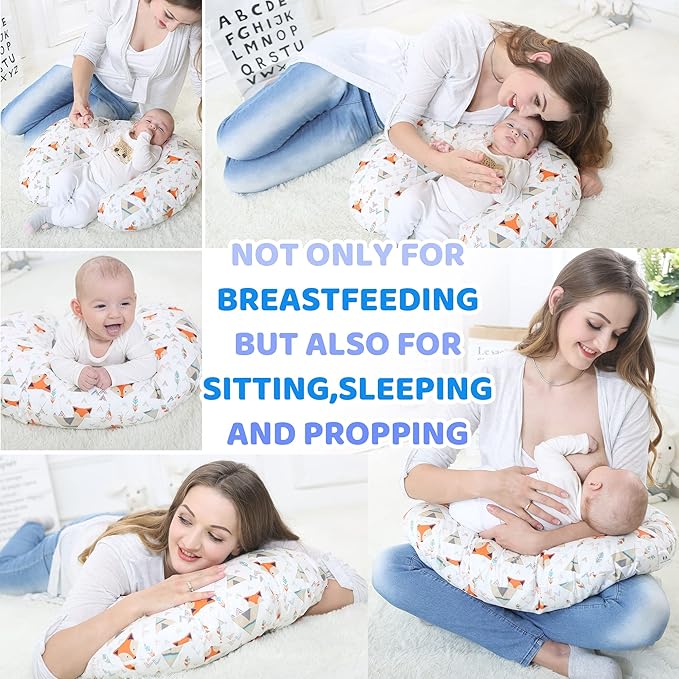 LAT Nursing Pillow for Breastfeeding,100% Cotton Removable Cover,Ergonomic Breast Feeding Pillows for Mom and Baby,Machine Washable(Flower)