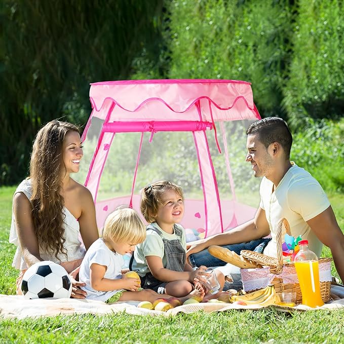 Pop Up Princess Tent with Colorful Star Lights for 1 2 3 Year Old Birthday Gift, 12-18 Months Baby Girl Toys, Foldable Ball Pit with Carrying Bag, Indoor&Outdoor Play Tent for Kids