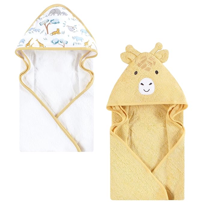 Hudson Baby Cotton Animal Face Hooded Towel, Safari Friends, One Size