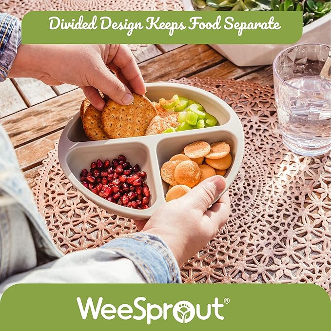 WeeSprout Silicone Divided Plates (With Lids), 100% Food Grade Silicone Divided Plates for Toddlers & Kids, Dishwasher & Microwave Safe
