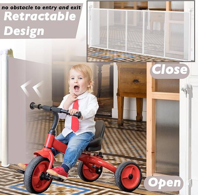 Retractable Baby Gates Dog Gate for Stairs, 100" Wide Retractable Gate Mesh Pet Gate, 41" Extra Tall Child Safety Gate with Fiberglass Rods for Stairways, Doorways, Hallways, Indoor/Outdoor
