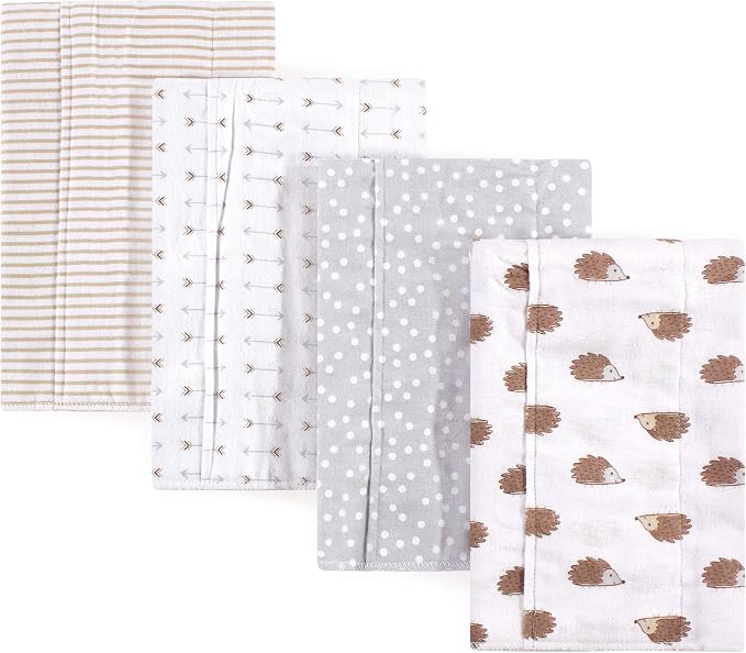 Hudson Baby Cotton Poly Flannel Burp Cloths Multipack, Hedgehog 8-Pack, One Size