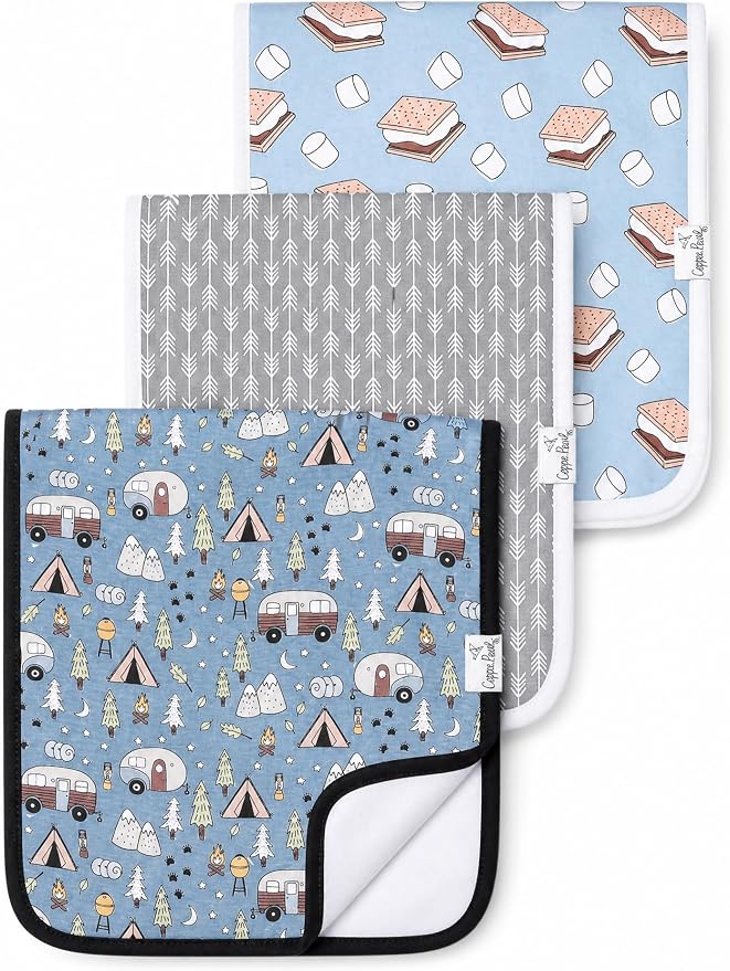 Copper Pearl Premium Baby Burp Cloths - 3-Pack Large Cotton Burp Cloths, Extra Soft Spit Up Rags with 3 Absorbent Layers, Perfect for Baby Boy Gifts (21" x 10" Size, Bridger Set)