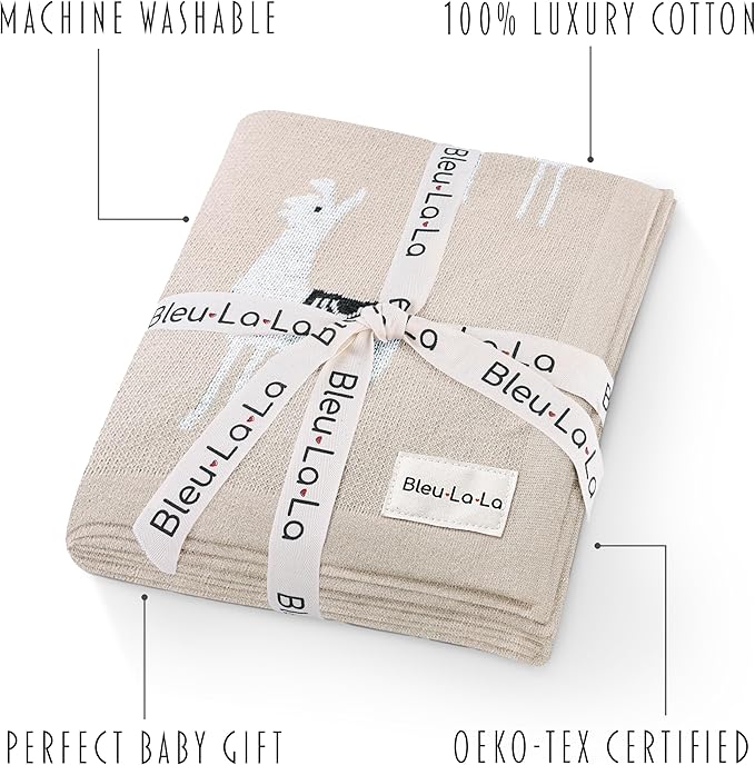 Unisex Cozy Receiving Swaddle Cuddle Stroller Crib Stroller 100% Fine Loomed Cotton Blanket - Quilt Blanket for Newborns, Infants Toddler, Boys and Girls (Llama - Cream)