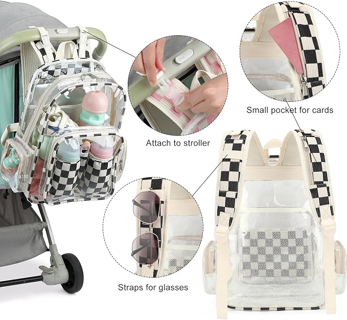 Clear Baby Diaper Bag Backpack for Mom, Large Capacity Travel Nappy Bag for Boys & Girls with Stroller Straps (Corduroy Checkered Black)