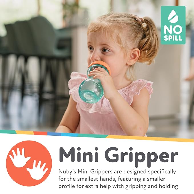Nuby Mini Gripper No-Spill Baby Sippy Cups with Soft Spout - (3 Pack) 6 oz - 6+ Months - Pink/Purple/Aqua