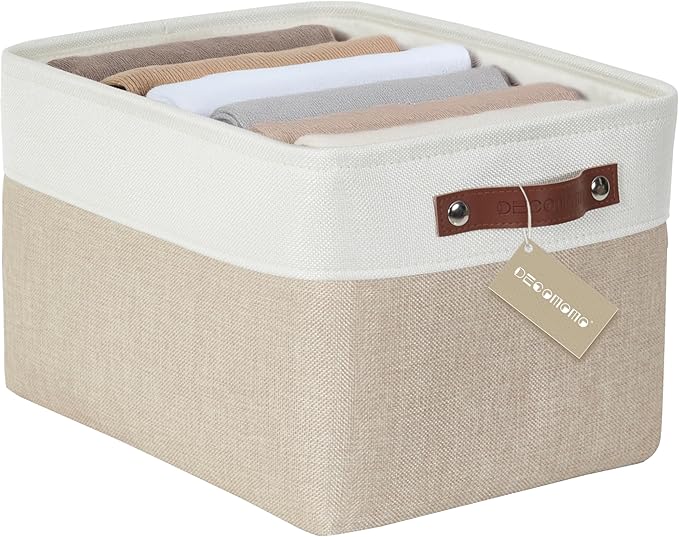 DECOMOMO Storage Baskets for Shelves - Fabric Storage Bins, Linen Closet Organizers and Storage (Beige & White, Large - 1 Pack)