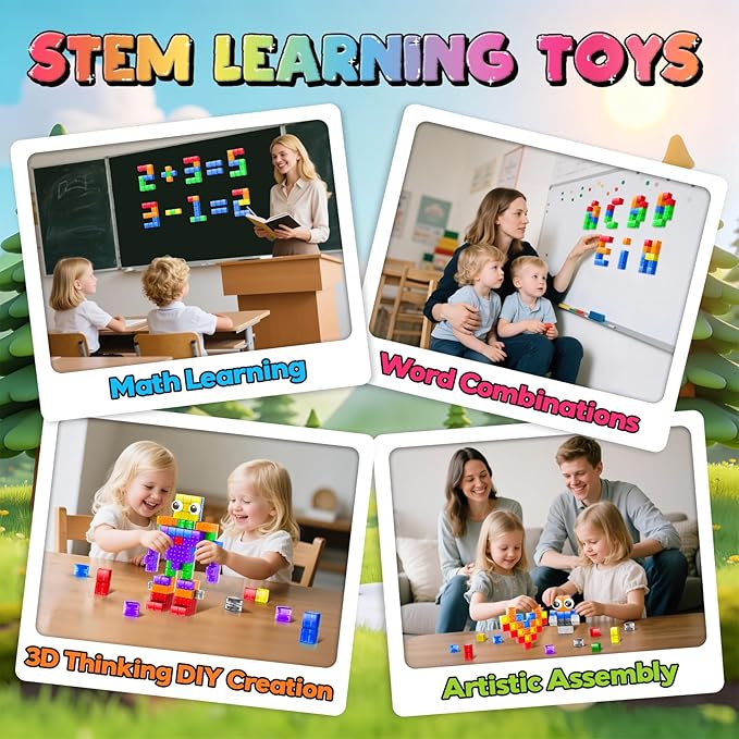Goody King Large Magnetic Building Blocks with Toy Eyes, Montessori Sensory STEM Magnetic Cubes for Kids, 1''Travel Magnetic Blocks for Toddlers 3 4 5-8+ Year Old Boys Easter Birthday Girls(56PCS)
