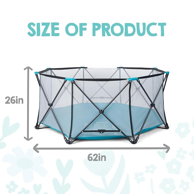 Regalo Safety My Play Deluxe Extra Large Baby Playpen & Portable Play Yard, Foldable 8-Panel Indoor Outdoor Playpen for Babies & Toddlers, Mesh Sides, Washable Nylon Bottom, 62", Aqua/Black