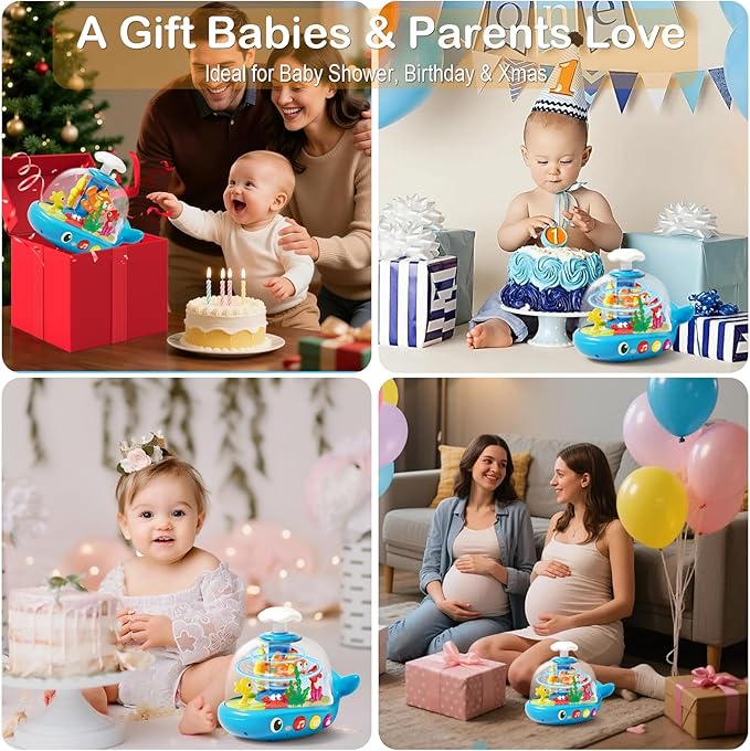 Whale Sensory Spinner Toy for Baby: Light Up Rotating Play with Music ??Safe ABS Early Learning Educational Toys for 6 Months+ ??Christmas Birthday Gift for Boys and Girls
