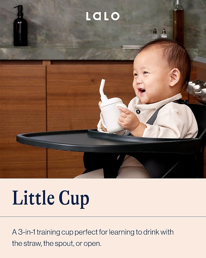 Lalo Little Cup, Non-Toxic Silicone Straw Cup with Handles - Baby and Toddler Sippy Cup - Mini Cup and Straw Training System, 4oz, Oatmeal