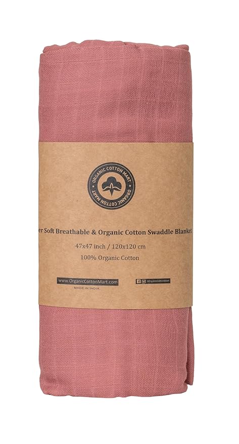 Organic Cotton Red Swaddle Blanket - 100% Cotton, Muslin Weave, Extremely Soft, Breathable, All-Natural, 47"x47", Versatile Use Swaddle Blanket - Gauze Swaddling Cloth for Newborns (Brick Red)