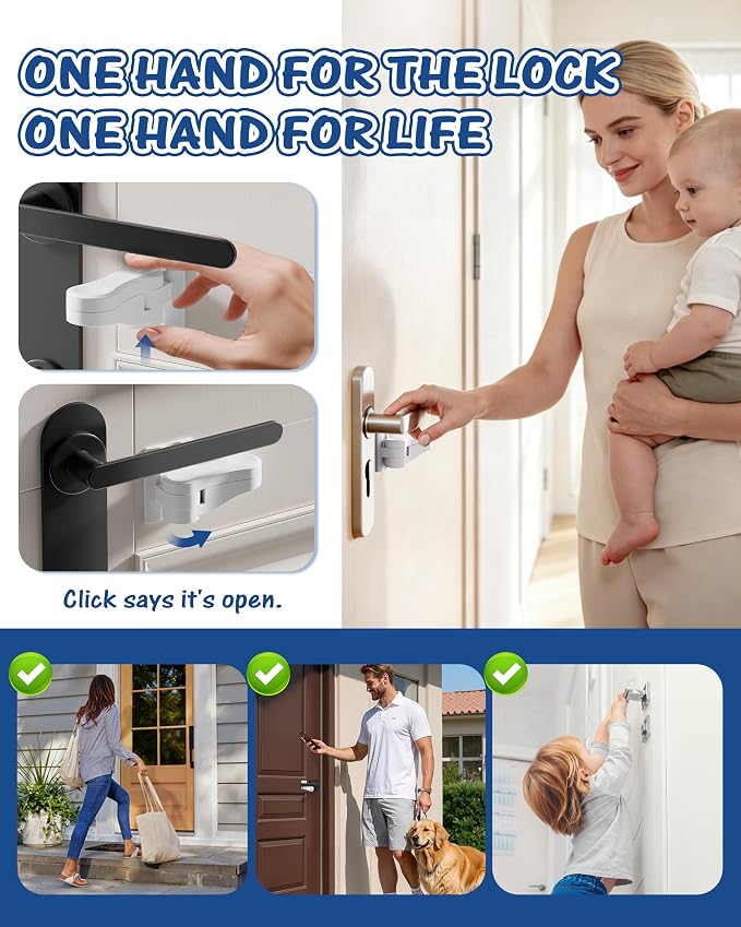 Yunkey Child Proof Door Lever Lock (6-Pack) - Low-Profile Design Helps Prevent Toddlers & Pets from Opening Doors, Fits Standard Lever Handles, 3M Adhesive, No Drill, Removes Cleanly