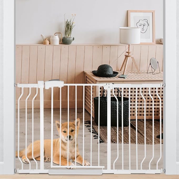 Extra Wide Baby Gate for Stairs Doorways with Door, 30" Tall 29-52.5" Wide Easy Install Dog Gate Indoor, Safety Metal Pressure Mounted Pet Gate with Walk-Thru Auto Close for the House, White