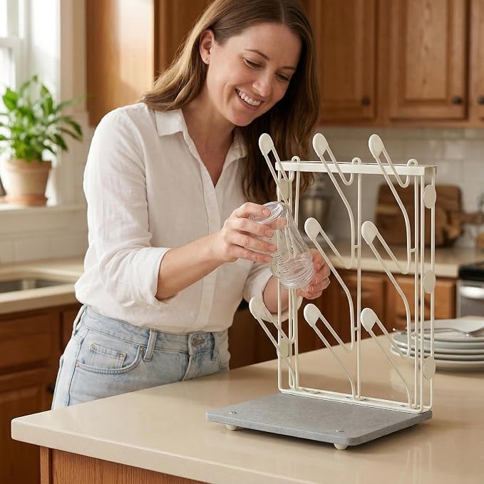 Taozun Vertical Baby Bottle Drying Rack, Space-Saving Countertop Organizer for Baby Bottles, Nipples & Sippy Cups