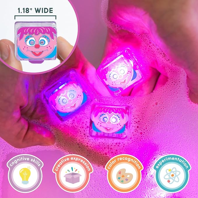 Glo Pals Water Activated Light-Up Sesame Street Sensory Bath Toy Play Jar, 4 Reusable Cubes and Fun Fillers for Bathtime and Sensory Play, Perfect for Kids and Toddlers, Abby Cadabby